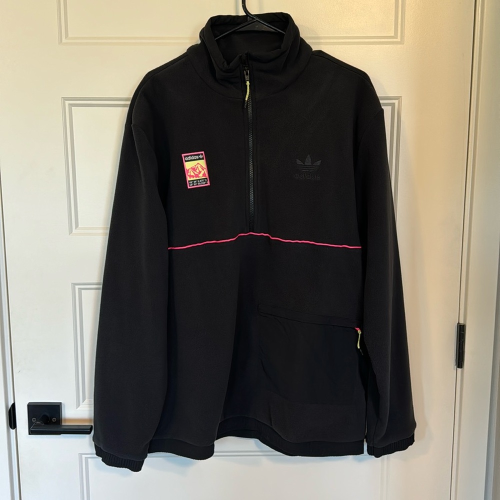 Mens Adidas Originals Quarter-Zip Fleece Shirt, Size Large, Black